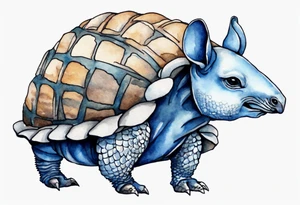a blue fur-covered armadillo with the shell of a turtle tattoo idea