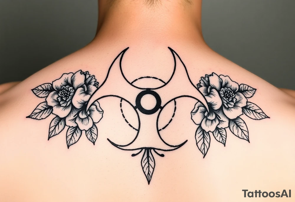 floral biohazard symbol in traditional style tattoo idea