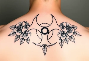 floral biohazard symbol in traditional style tattoo idea