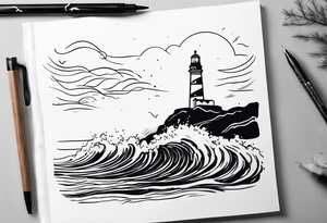 Leuchtturm 
Felsen 
Welle 
Schiff tattoo idea