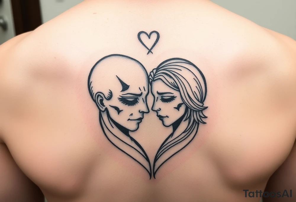 Two sad souls merging into one representing happiness and united love tattoo idea