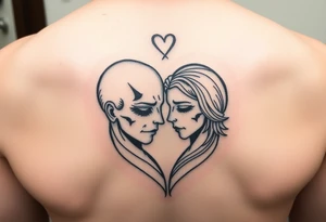 Two sad souls merging into one representing happiness and united love tattoo idea