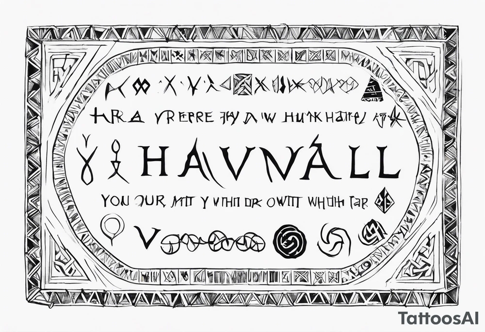 Ancient Norse runes inscribed along your forearm or wrist, symbolizing wisdom, strength, and guidance from the Hávamál. You could select a few verses that have resonated with you and represent your own values. tattoo idea