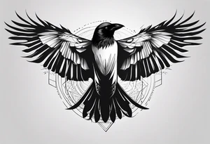 minimalistic stroke of a crow withopen wings of fire tattoo idea