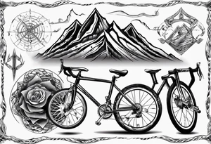 road bicycle and a mountain with a heavy weight tattoo idea
