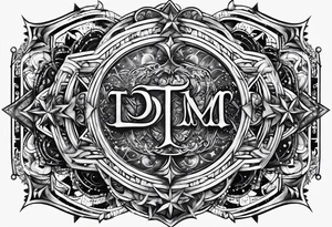 the letters tdm with different sized stars and cloads for shading tattoo idea