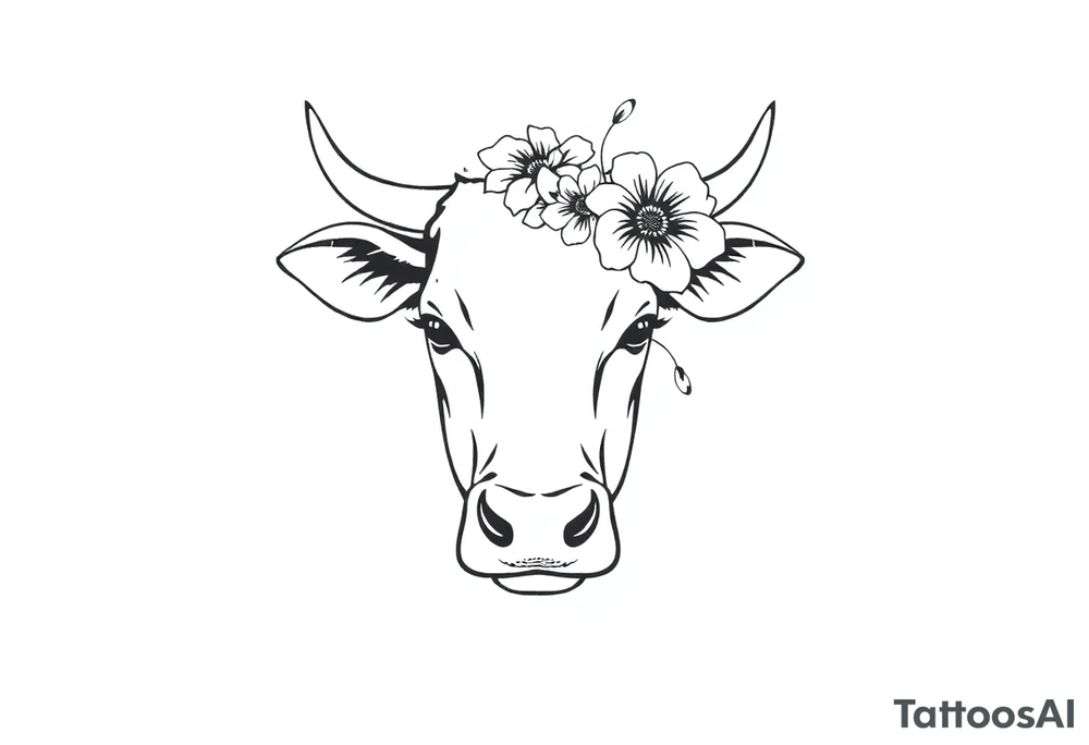 cow face with flowers tattoo idea