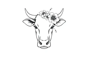 cow face with flowers tattoo idea