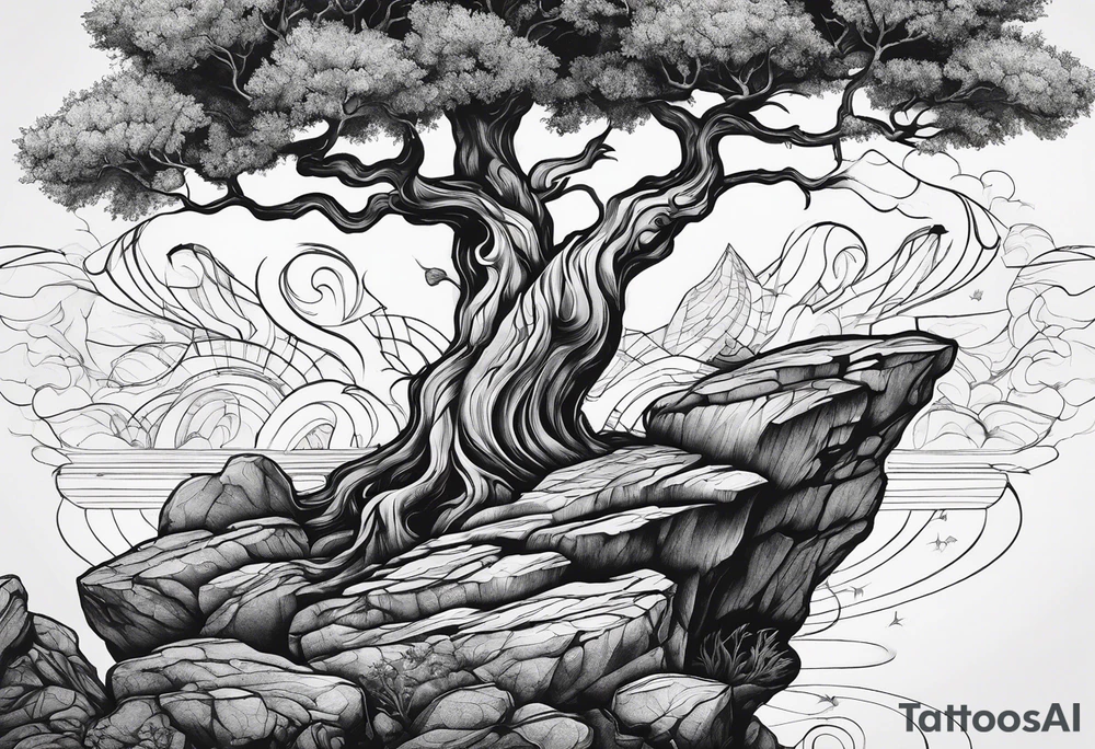 A tree or plant sprouting from a broken rock. tattoo idea