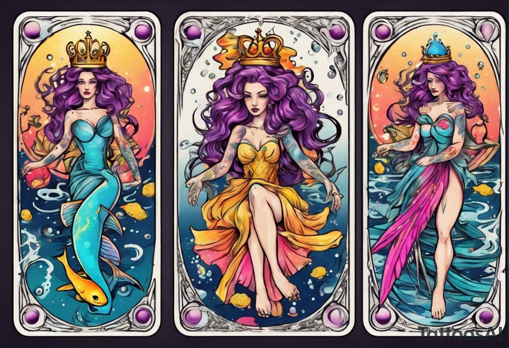 queen pisces tarot card bright colors tattoo idea