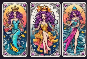 queen pisces tarot card bright colors tattoo idea