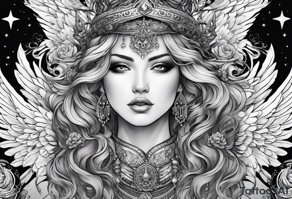 Neck tattoo angels and clouds and crowns and space tattoo idea
