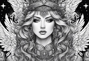 Neck tattoo angels and clouds and crowns and space tattoo idea