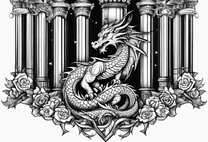 Cute Dragon broken roman columns tattoo idea