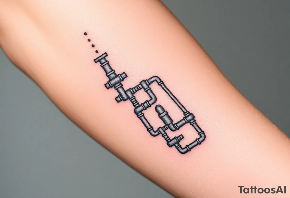 detailed system of plumbing pipes vertical tattoo idea