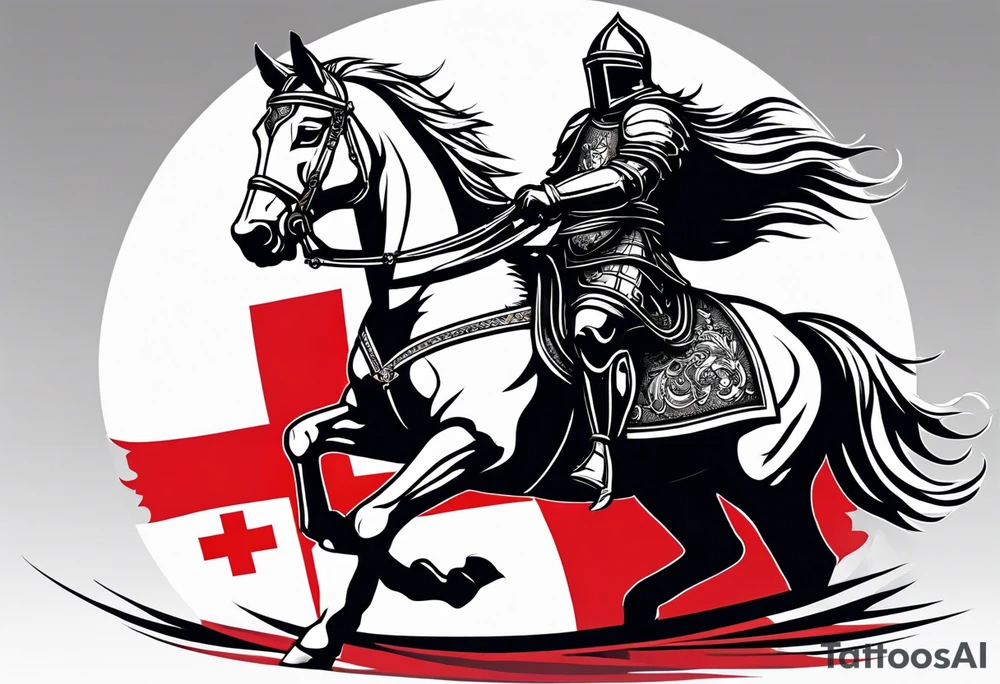Templer knight on horse with sword and shield with red cross tattoo idea