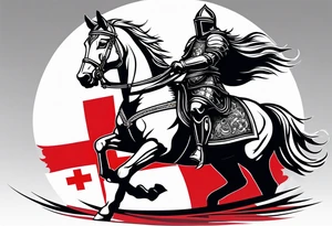 Templer knight on horse with sword and shield with red cross tattoo idea