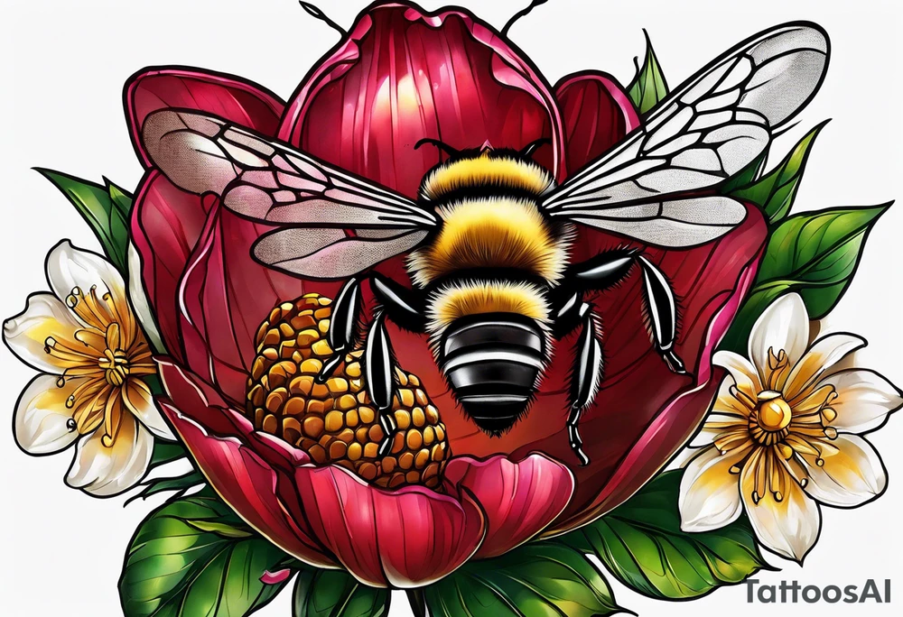 A forearm tattoo of a ruby gemstone and a honey bee tattoo idea