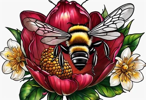 A forearm tattoo of a ruby gemstone and a honey bee tattoo idea