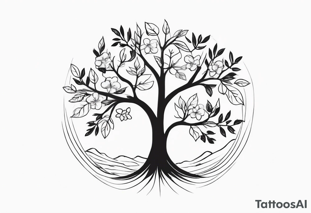 small feminine minimalist tattoo of tree with leafs and flower on wrist tattoo idea
