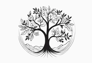 small feminine minimalist tattoo of tree with leafs and flower on wrist tattoo idea