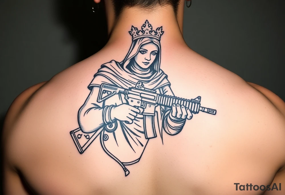Saint Barbara carrying an M4 rifle tattoo idea
