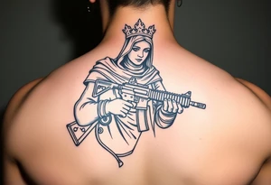 Saint Barbara carrying an M4 rifle tattoo idea