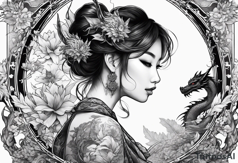fairy and a dragon in the background tattoo idea