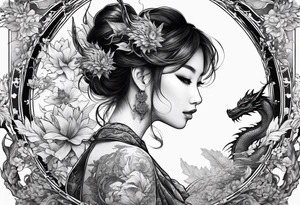 fairy and a dragon in the background tattoo idea