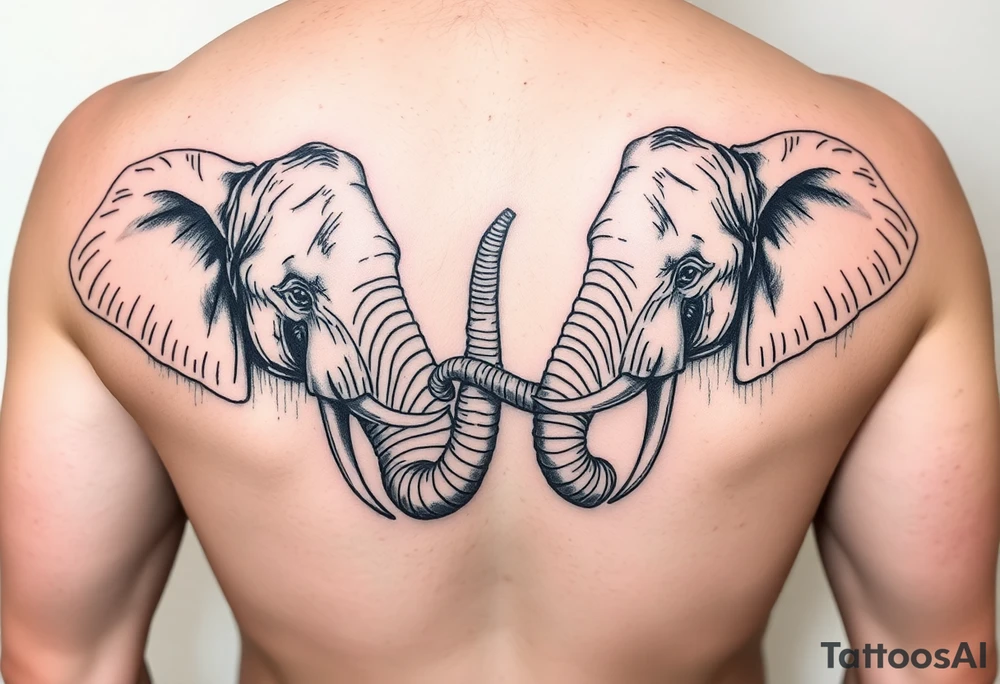cople of elphant facing foward tangling their trunks tattoo idea