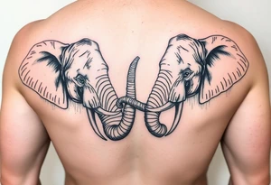 cople of elphant facing foward tangling their trunks tattoo idea