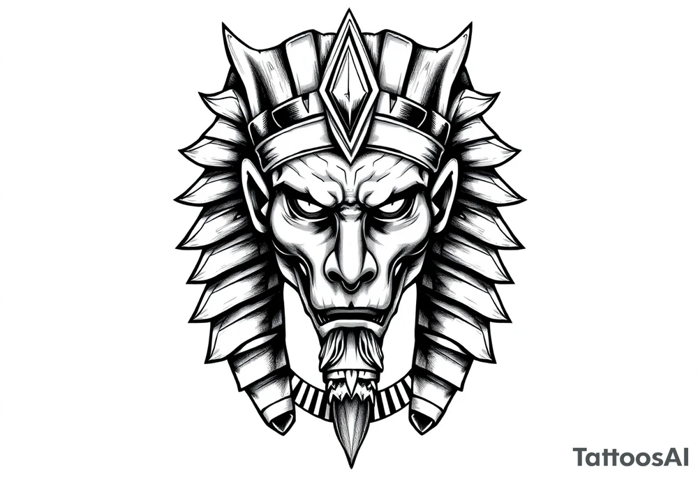 powerful majestic square muscle anubis Egyptian god face mix with joker
without eyes with mantle on head tattoo idea