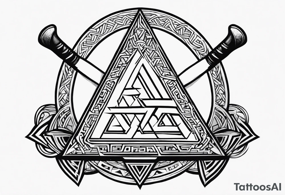 Valhalla sword 
shield axe Valknut mist tattoo idea