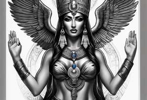 black and gray photo realistic goddess isis tattoo idea