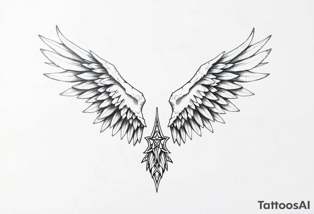 Long Angelwings straight down tattoo idea