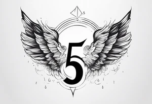 Number 5 with wings tattoo idea
