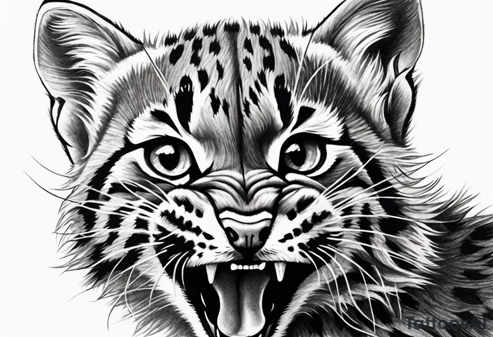 Super cute happy wildcat cub tattoo idea