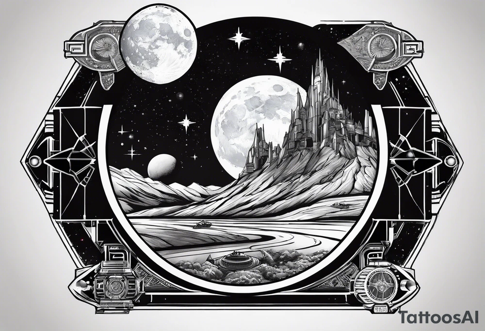 a moon with star wars symbols tattoo idea