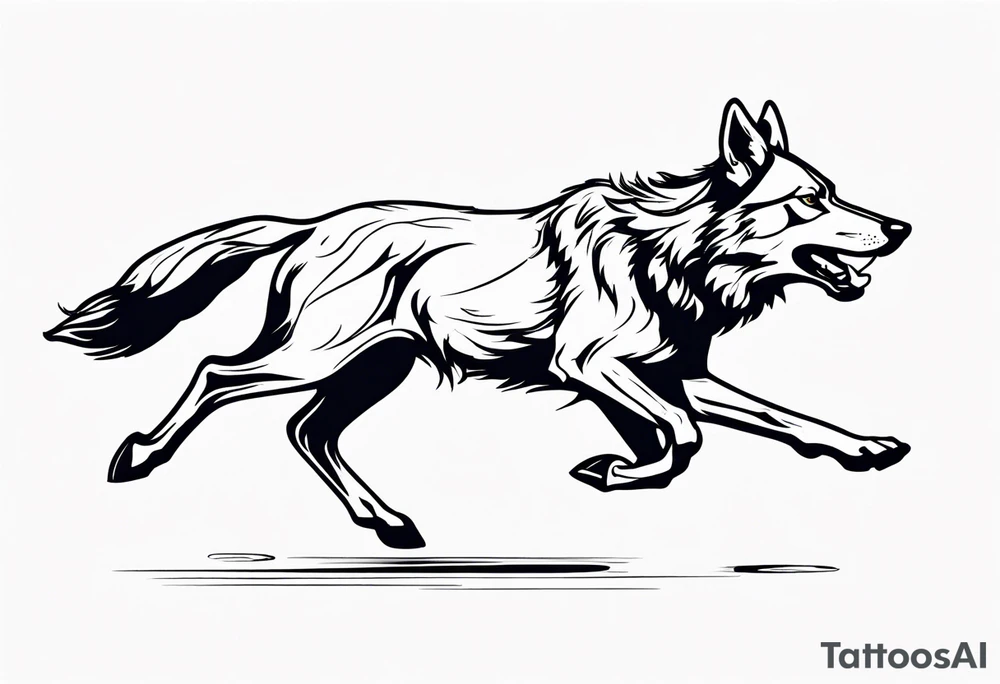 stag running with wolf tattoo idea