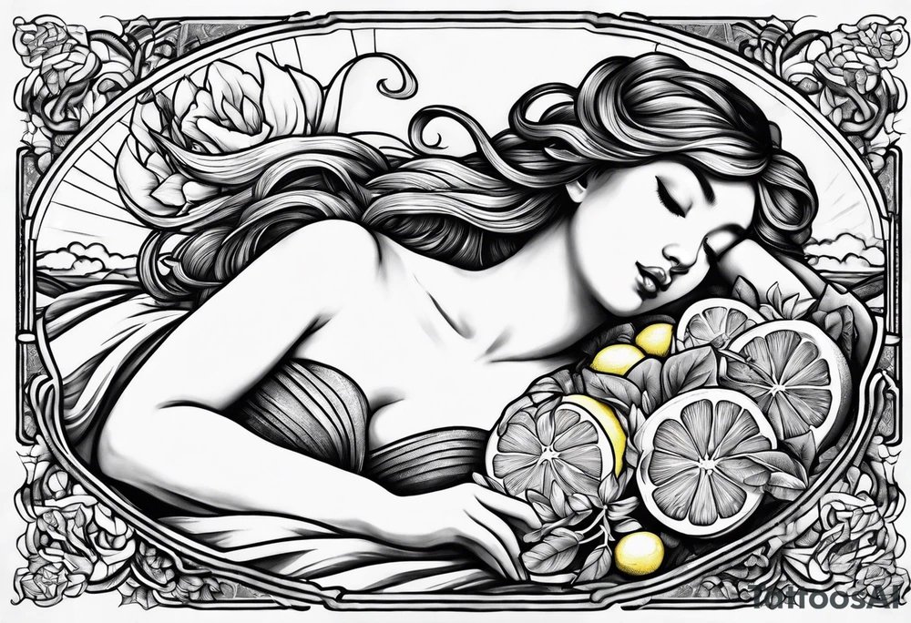 Fairy asleep on half a lemon tattoo idea