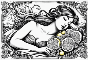 Fairy asleep on half a lemon tattoo idea