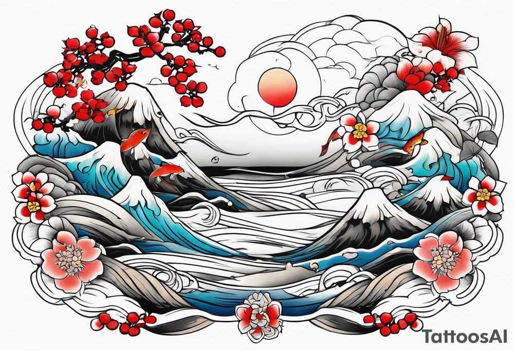 Japanese heritage in a sleeve format tattoo idea