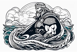 Thor getting eaten by the world serpent in the ocean tattoo idea