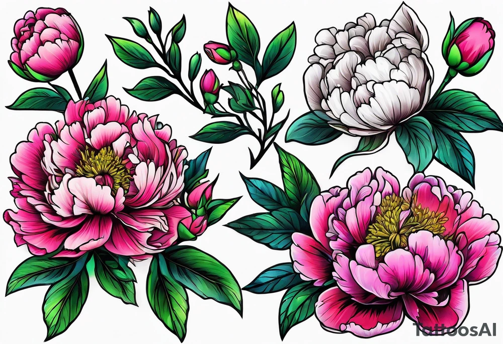 neon floral peonie clip art tattoo idea