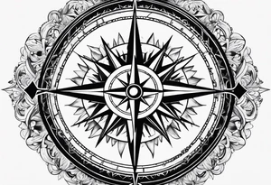 A black and white detailed compass tattoo idea