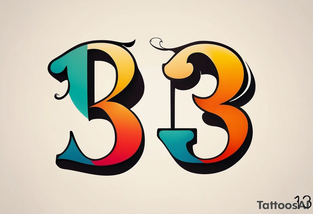 I would like a tattoo design featuring the number '13' in a colorful old school style. The tattoo should be approximately 7-8 centimeters in size. It symbolizes the date my daughter was born. Please make it bold and vibrant, with classic old school elements like shading, outlines, and maybe some subtle details that hint at a lucky or meaningful number. tattoo idea