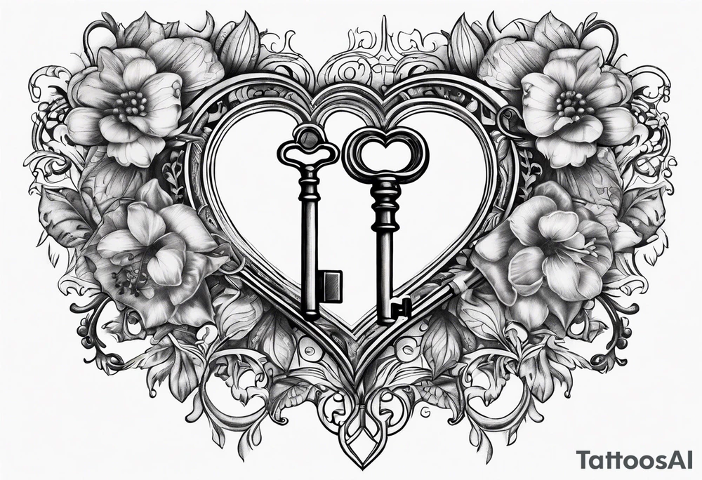 Antique keys heart shaped tattoo idea