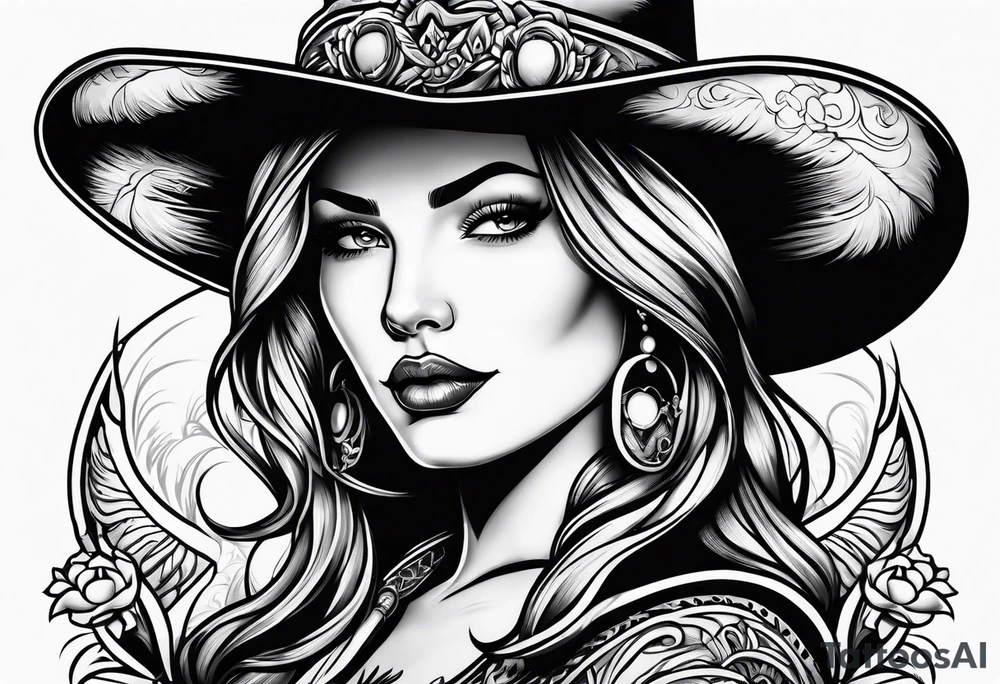 Neotraditional cowgirl tattoo idea