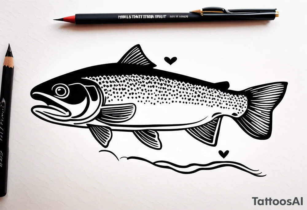 "A small tattoo featuring a lovestruck trout as the main theme, drawn with fine lines." tattoo idea