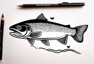 "A small tattoo featuring a lovestruck trout as the main theme, drawn with fine lines." tattoo idea